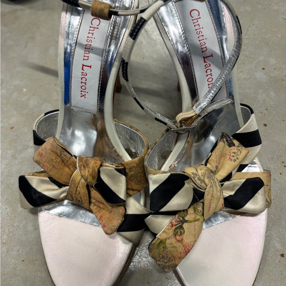 Christian Lacroix Sandals - Black, Cream, and Silver